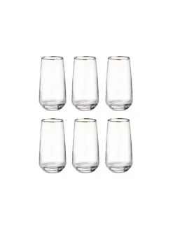 TOUCH OF SILVER 6x Longdrinkgläser Mit Silberrand 480ml