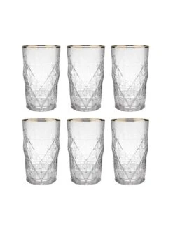 UPSCALE 6x Longdrinkgläser Mit Goldrand 460ml