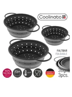 3tlg. Faltbares Silikon-Sieb-Set, Ø 16, 20 & 24 Cm