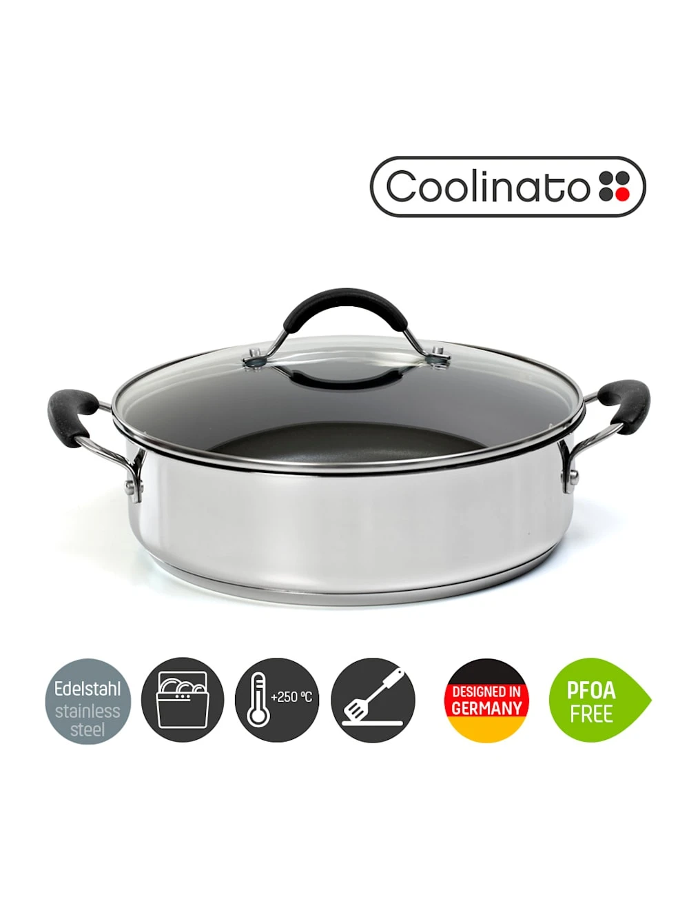 Edelstahl-Schmorpfanne Mit Deckel, Ø 24 Cm, Fassungsvermögen 2,9 Liter 1 Edelstahl-Schmorpfanne Mit Deckel, Ø 24 Cm, Fassungsvermögen 2,9 Liter