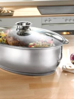 Ovaler Edelstahlbräter 3 In 1 Mit 2 Deckeln, 38 Cm
