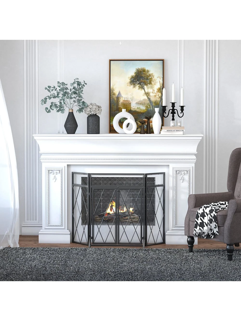 HOMCOM Kaminschirm Mit Faltbaren Design 4 HOMCOM Kaminschirm Mit Faltbaren Design – Bild 4