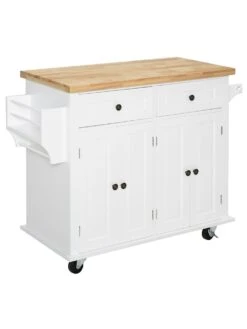 HOMCOM Küchenwagen Mit Verstellbaren Einlegeböden, Aus Massivem MDF-Holz Und Spanplatten