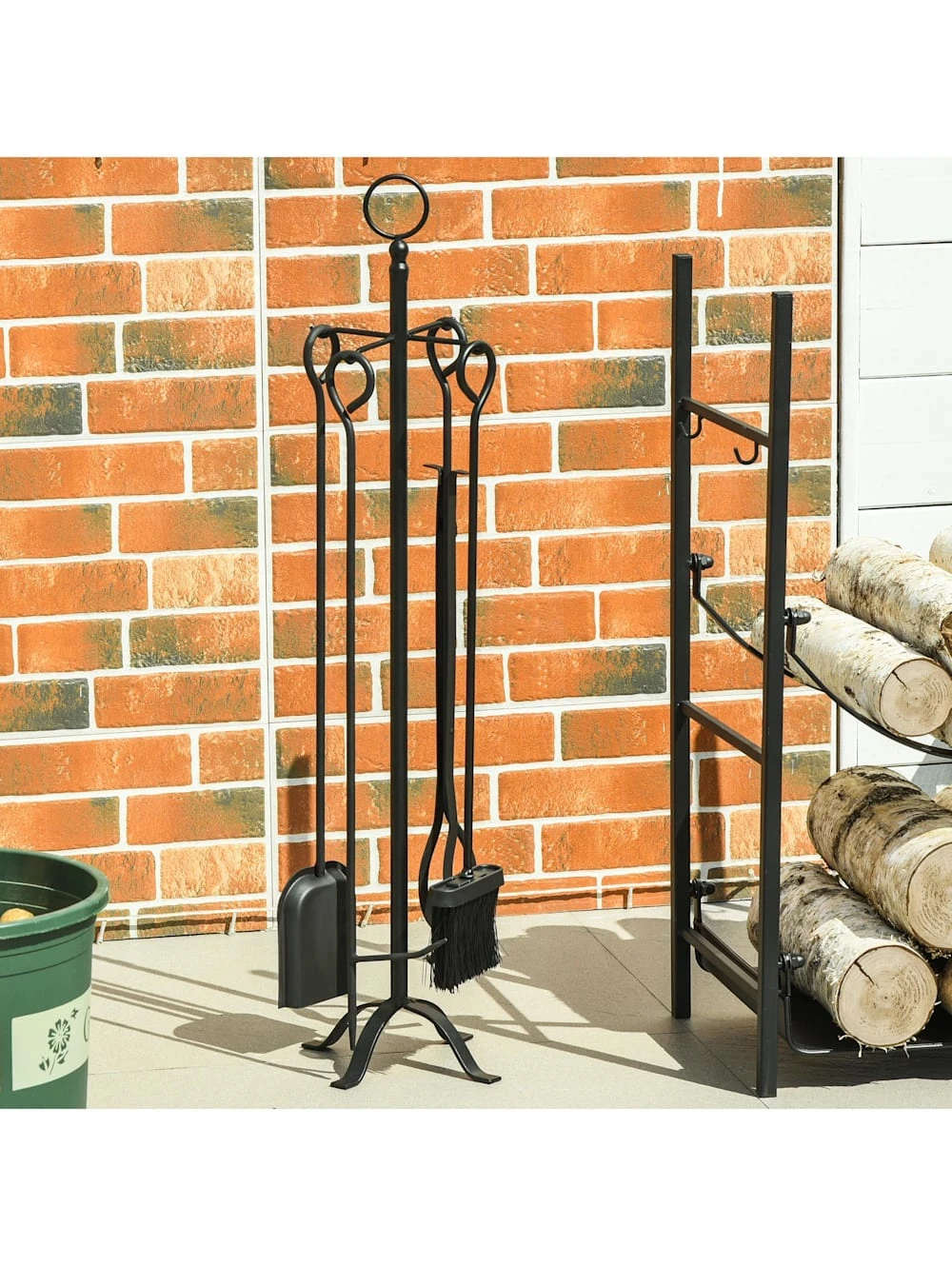 OUTSUNNY Kaminbesteck 5-teiliges Kaminbesteck, Bestehend Aus Bürste, Schaufel, Zange, Schürhaken Und 4 OUTSUNNY Kaminbesteck 5-teiliges Kaminbesteck, Bestehend Aus Bürste, Schaufel, Zange, Schürhaken Und – Bild 4