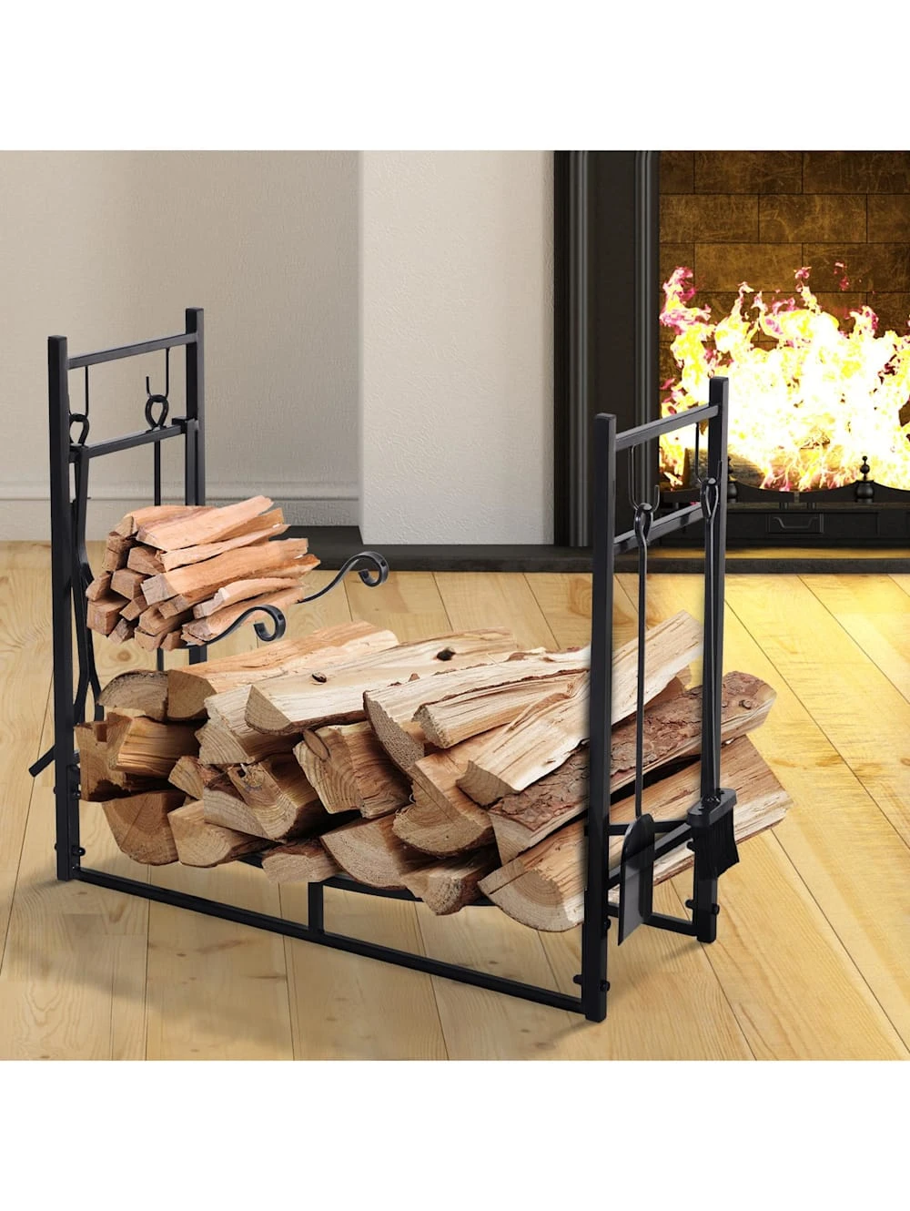 OUTSUNNY Kaminholzregal Mit Leicht Geschwungener Halterungen 5 OUTSUNNY Kaminholzregal Mit Leicht Geschwungener Halterungen – Bild 5