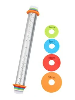 Wenko Edelstahl-Teigrolle Mit Abstandhalter, 4 Teigdicken, Mess-Skala Bis 34 Cm